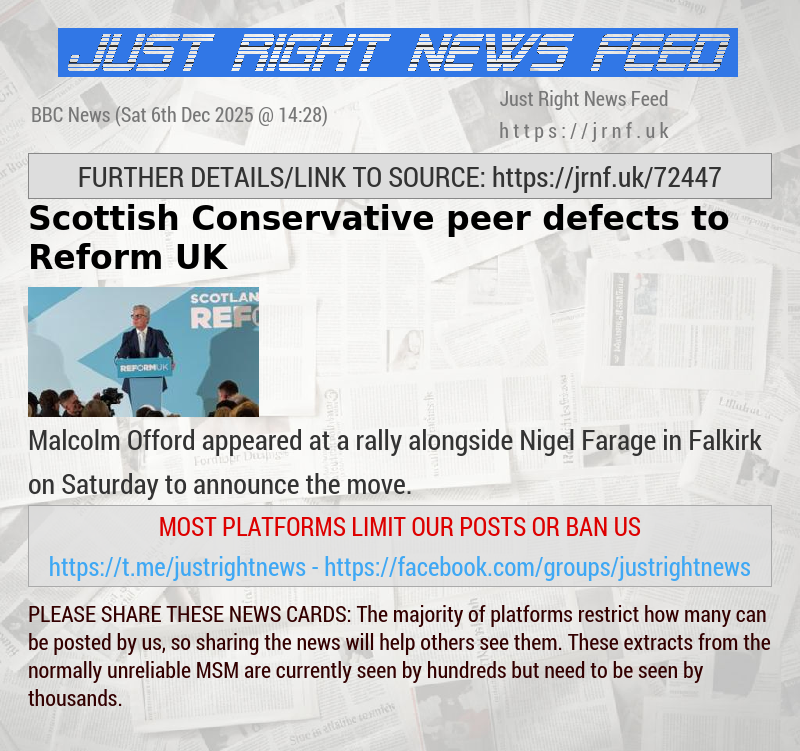 Scottish Conservative peer defects to Reform UK