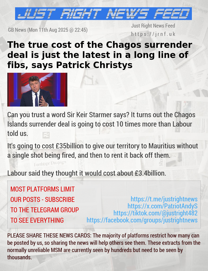 The true cost of the Chagos surrender deal is just the latest in a long line of fibs, says Patrick Christys