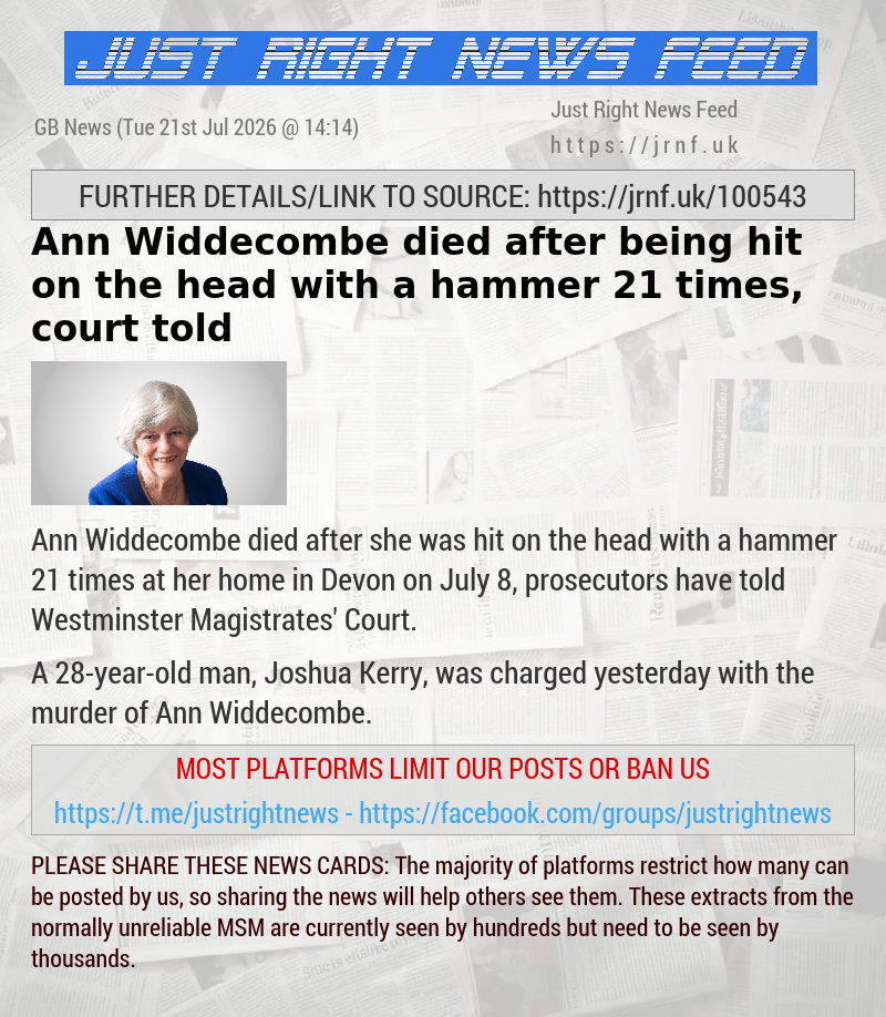 Ann Widdecombe died after being hit on the head with a hammer 21 times, court told
