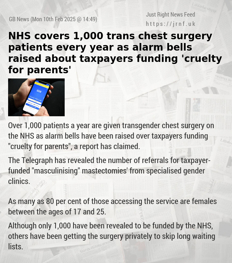 NHS covers 1,000 trans chest surgery patients every year as alarm bells raised about taxpayers funding ’cruelty for parents’