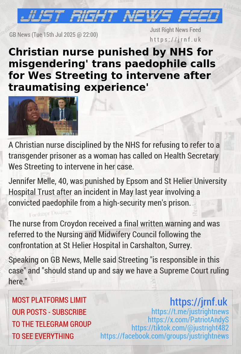 Christian nurse punished by NHS for ‘misgendering’ trans paedophile calls for Wes Streeting to intervene after ‘traumatising experience’