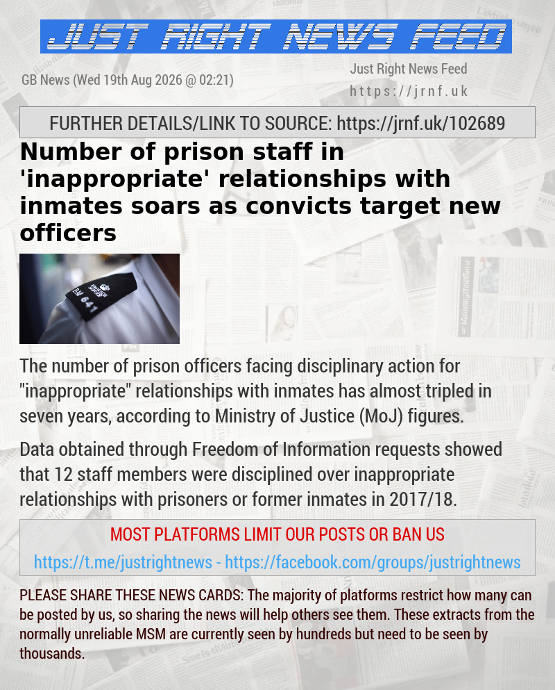 Number of prison staff in ’inappropriate’ relationships with inmates soars as convicts target new officers