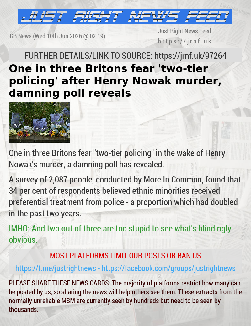 One in three Britons fear ’two—tier policing’ after Henry Nowak murder, damning poll reveals