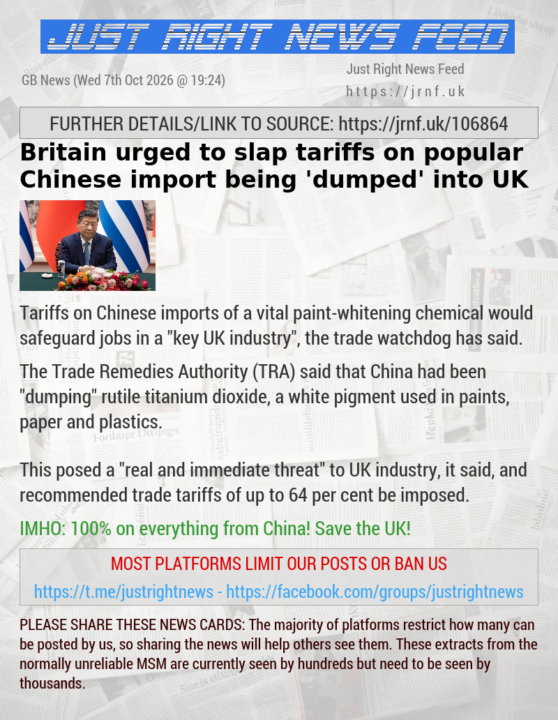 Britain urged to slap tariffs on popular Chinese import being ’dumped’ into UK