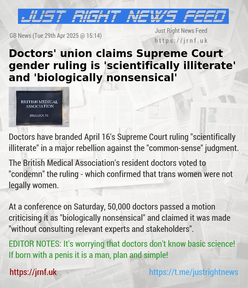 Doctors’ union claims Supreme Court gender ruling is ’scientifically illiterate’ and ’biologically nonsensical’