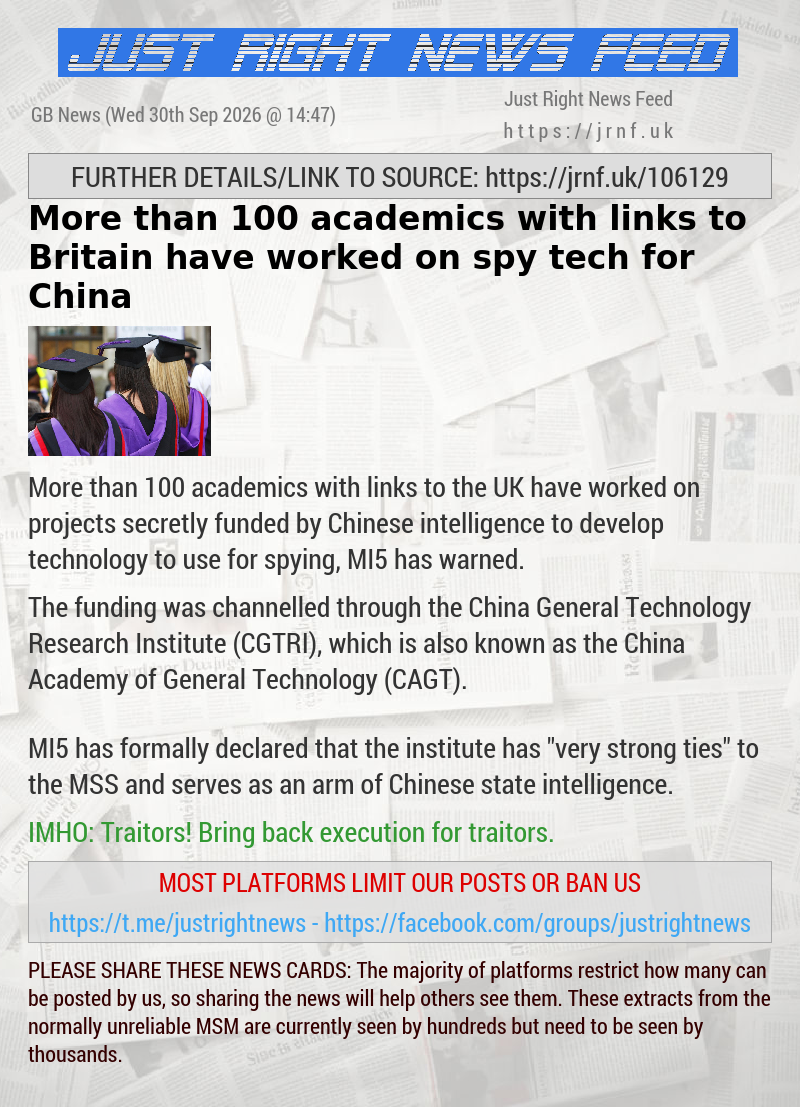 More than 100 academics with links to Britain have worked on spy tech for China