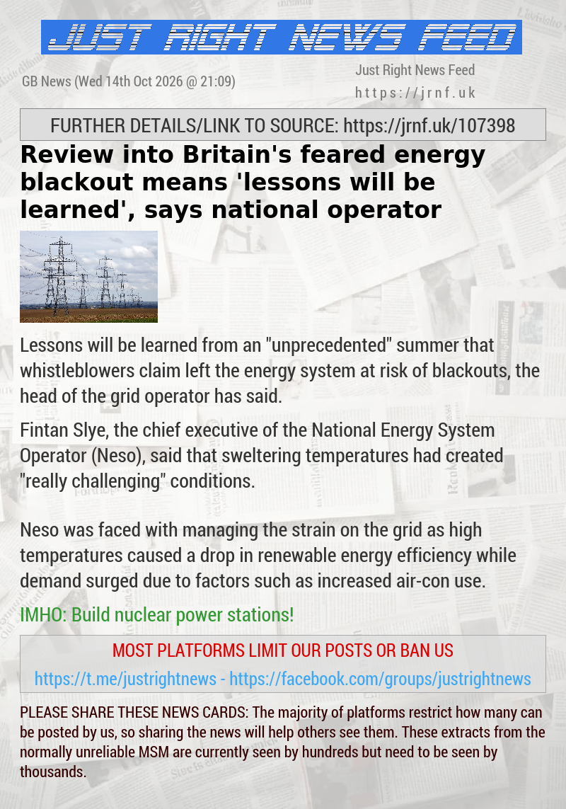 Review into Britain’s feared energy blackout means ’lessons will be learned’, says national operator