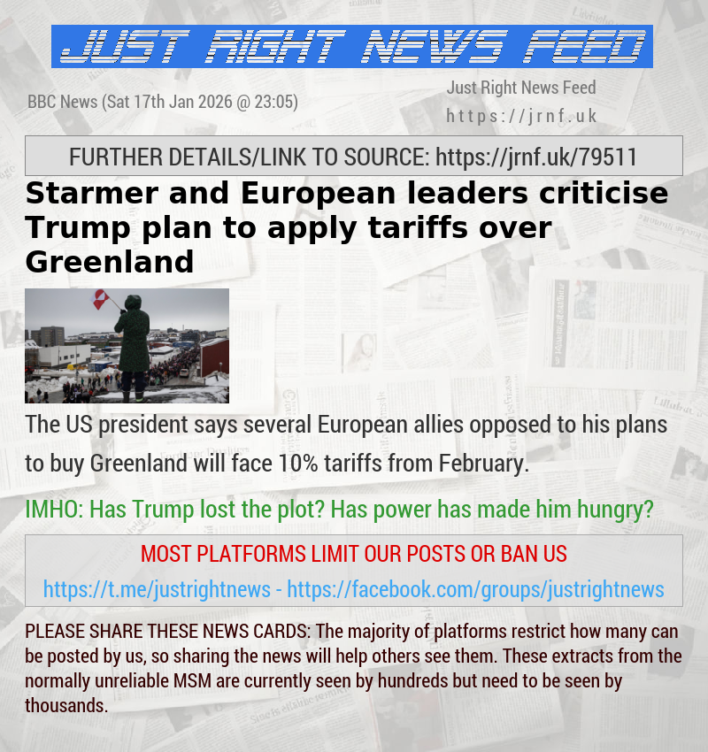 Starmer and European leaders criticise Trump plan to apply tariffs over Greenland