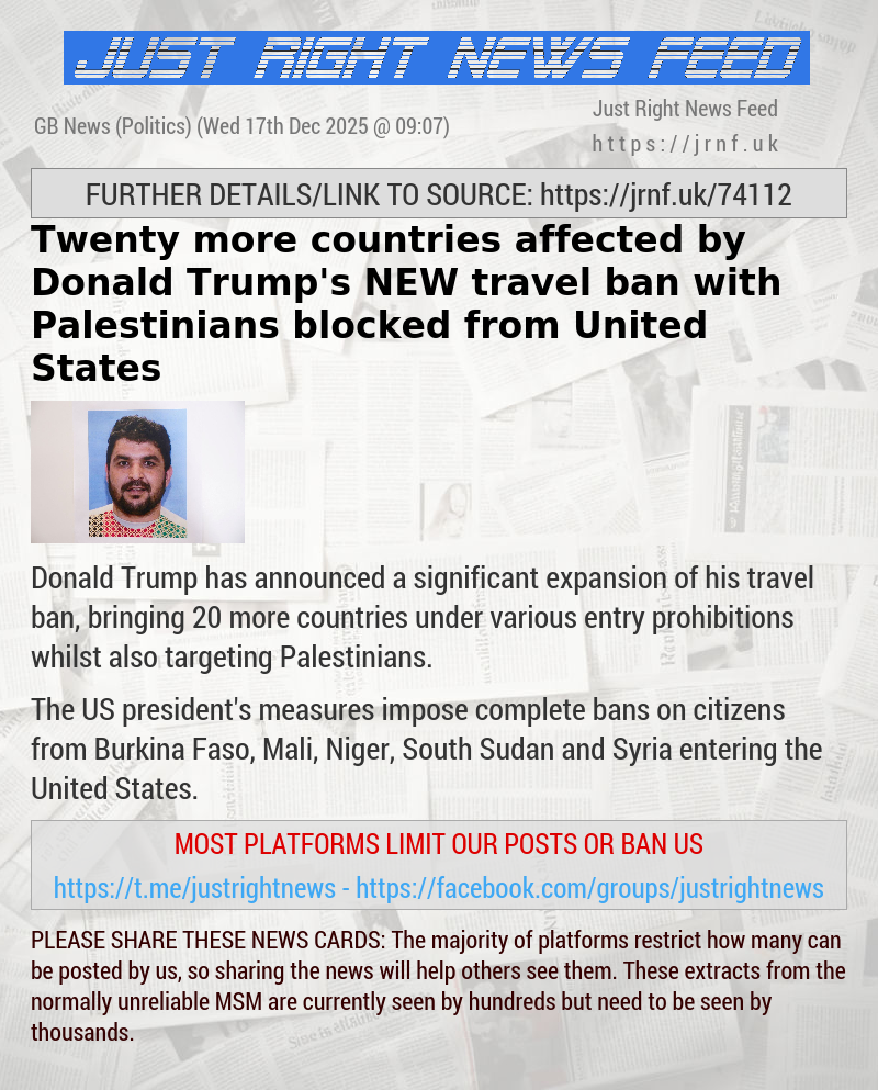 Twenty more countries affected by Donald Trump’s NEW travel ban with Palestinians blocked from United States