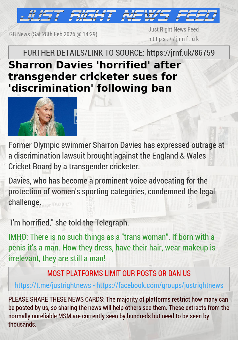 Sharron Davies ’horrified’ after transgender cricketer sues for ’discrimination’ following ban
