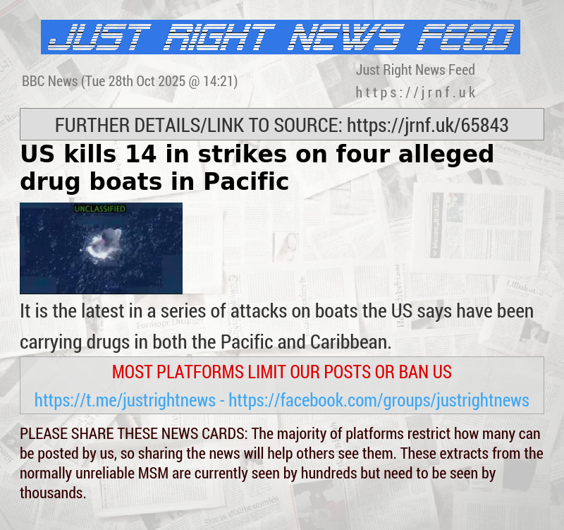 US kills 14 in strikes on four alleged drug boats in Pacific