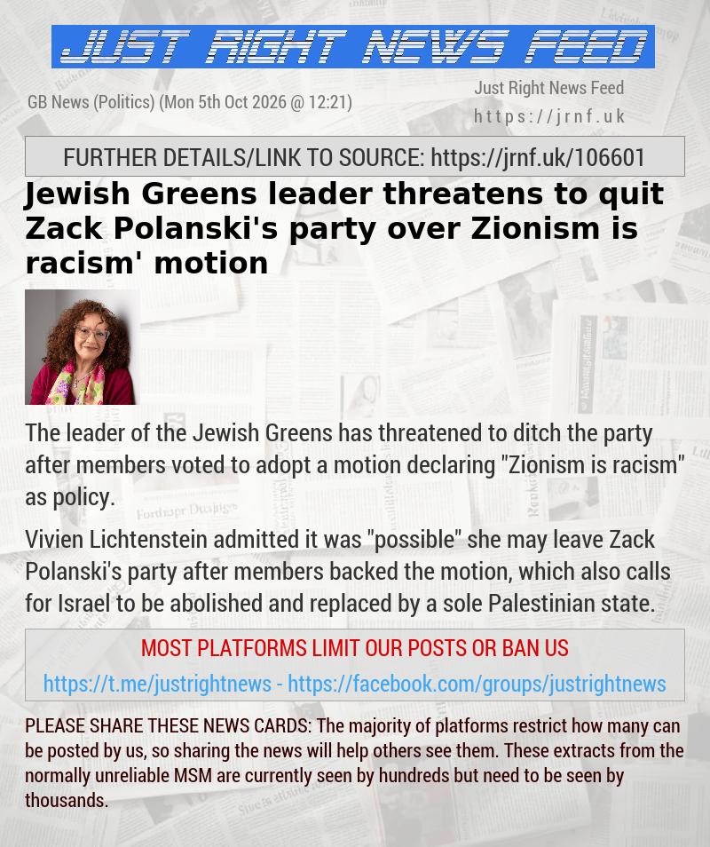 Jewish Greens leader threatens to quit Zack Polanski’s party over ‘Zionism is racism’ motion