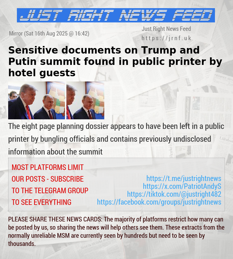 Sensitive documents on Trump and Putin summit found in public printer by hotel guests