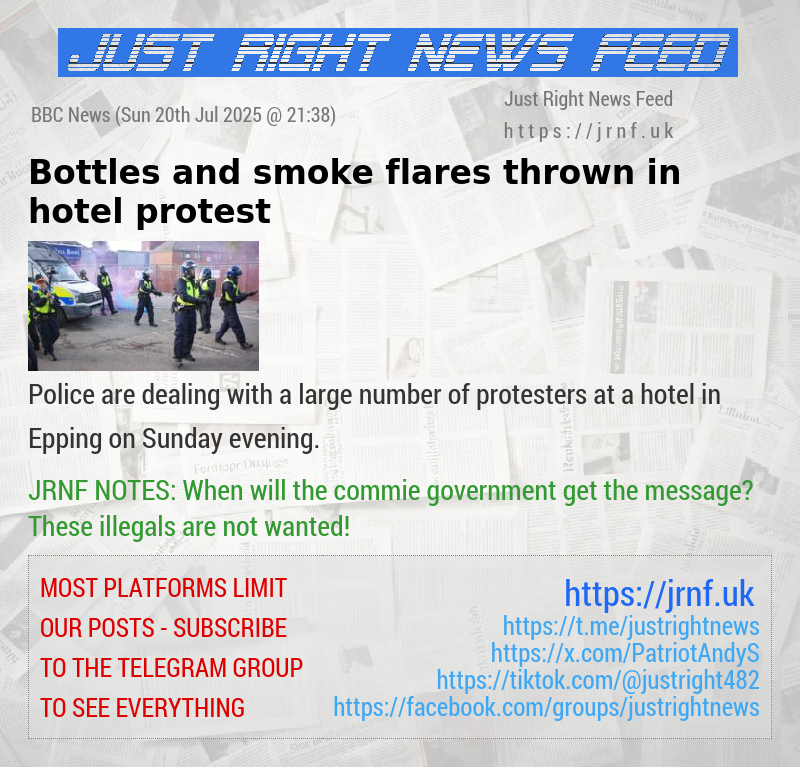 Bottles and smoke flares thrown in hotel protest