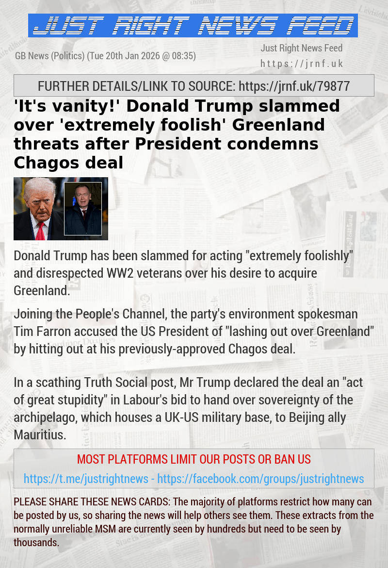 ’It’s vanity!’ Donald Trump slammed over ’extremely foolish’ Greenland threats after President condemns Chagos deal