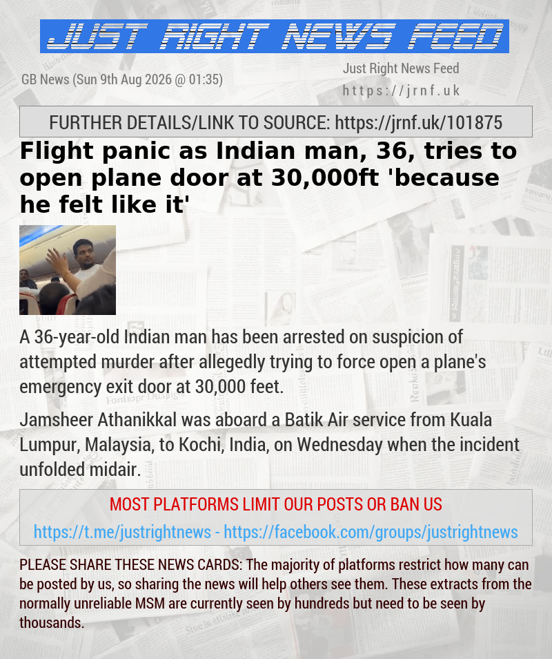 Flight panic as Indian man, 36, tries to open plane door at 30,000ft ’because he felt like it’