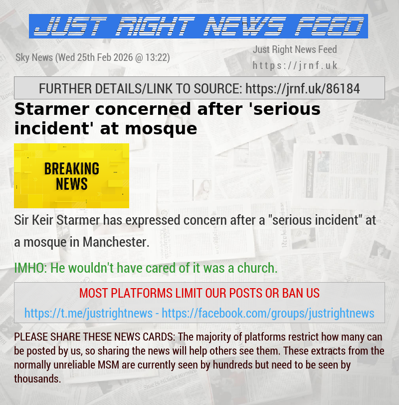 Starmer concerned after ’serious incident’ at mosque