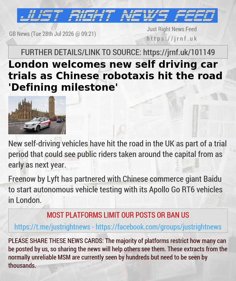 London welcomes new self—driving car trials as Chinese robotaxis hit the road — ’Defining milestone’