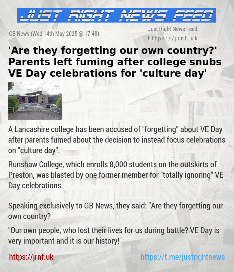’Are they forgetting our own country?’ Parents left fuming after college snubs VE Day celebrations for ’culture day’