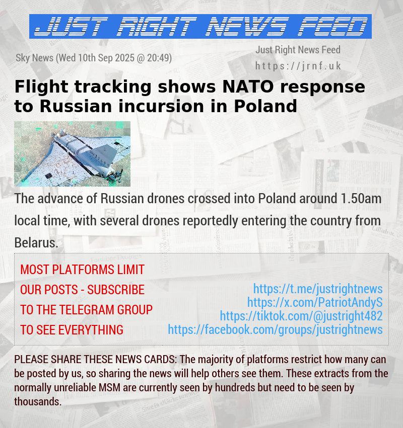 Flight tracking shows NATO response to Russian incursion in Poland