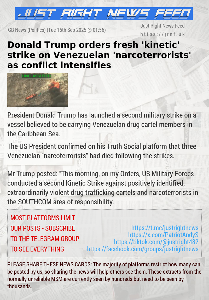 Donald Trump orders fresh ’kinetic’ strike on Venezuelan ’narcoterrorists’ as conflict intensifies