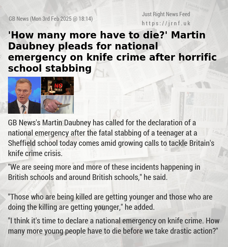 ‘How many more have to die?’ Martin Daubney pleads for national emergency on knife crime after horrific school stabbing