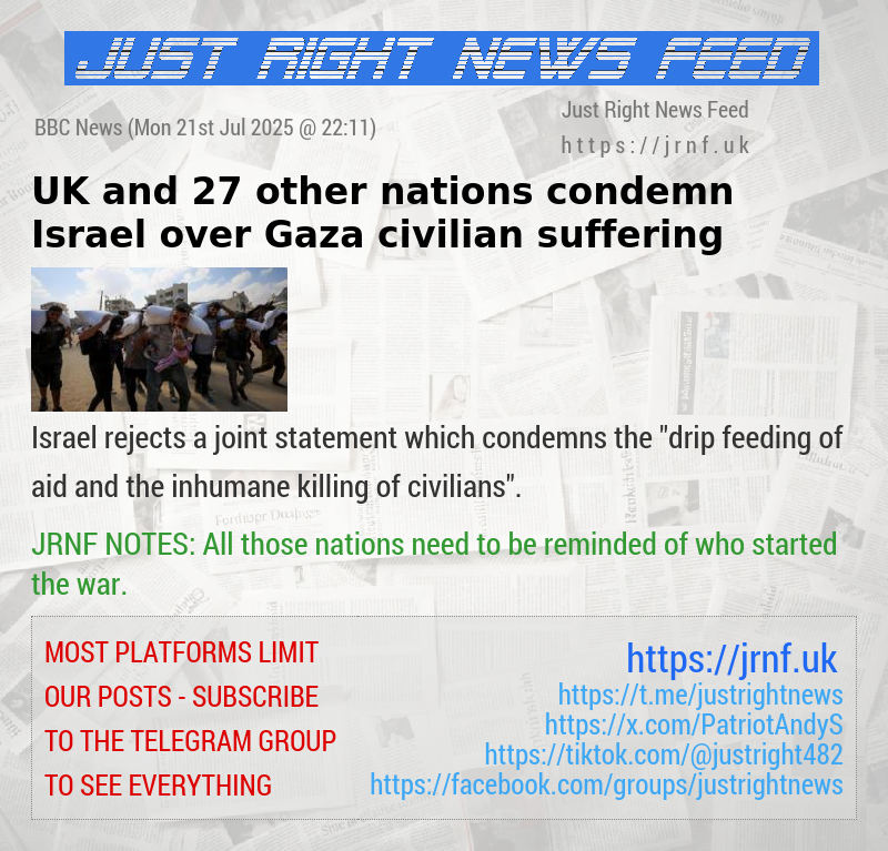 UK and 27 other nations condemn Israel over Gaza civilian suffering