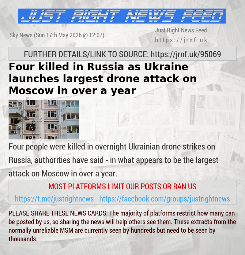 Four killed in Russia as Ukraine launches largest drone attack on Moscow in over a year