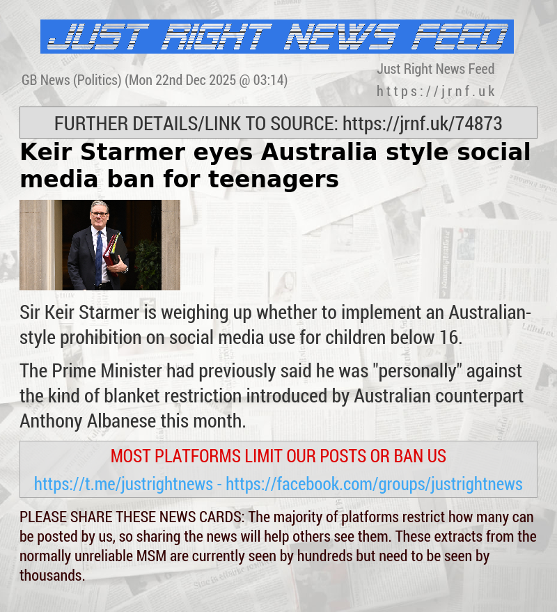 Keir Starmer eyes Australia—style social media ban for teenagers