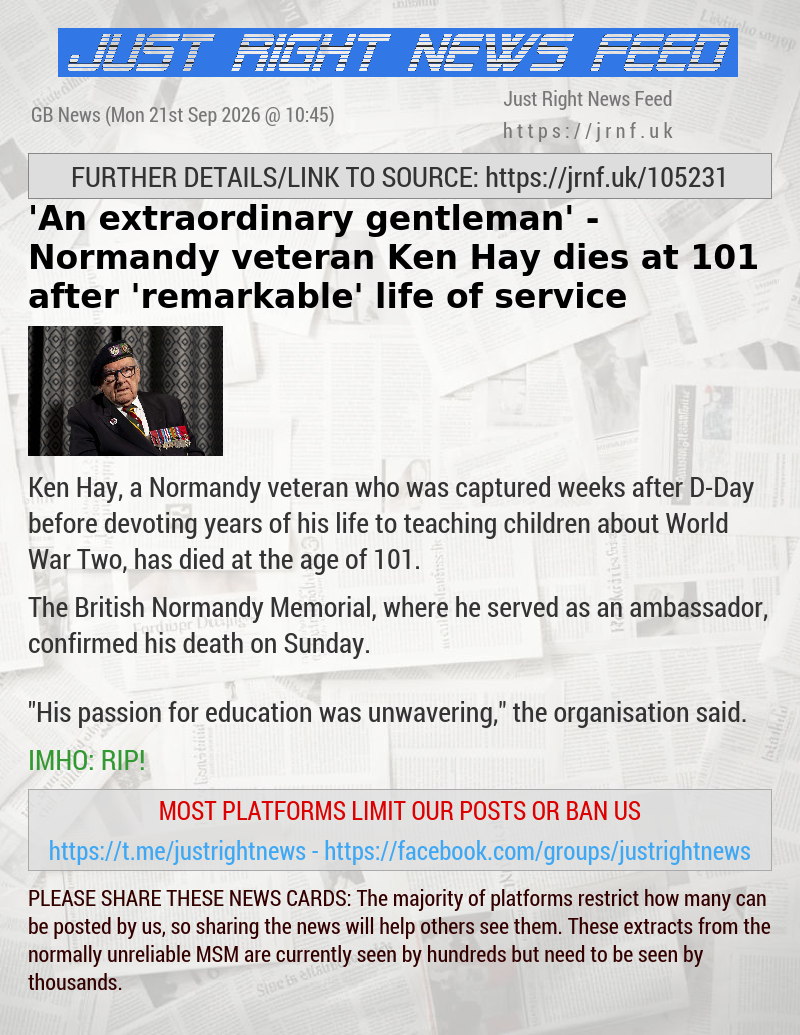 ’An extraordinary gentleman’ — Normandy veteran Ken Hay dies at 101 after ’remarkable’ life of service
