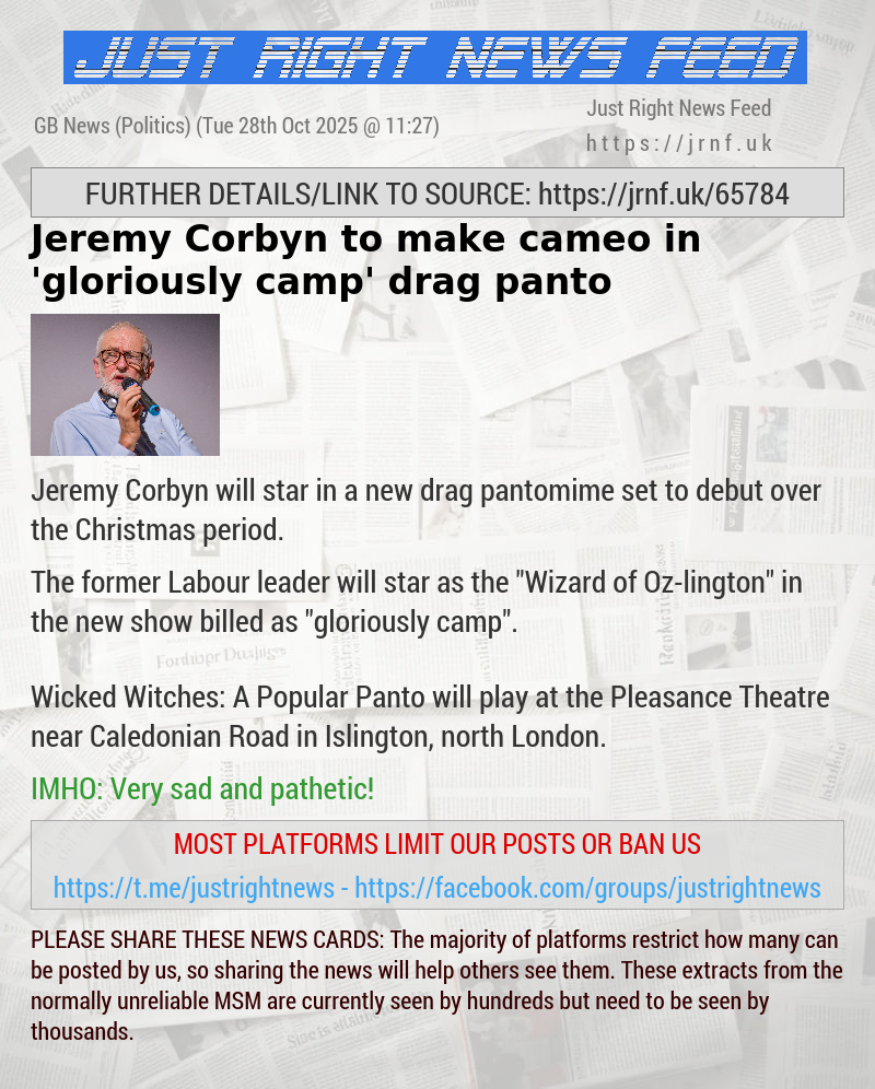Jeremy Corbyn to make cameo in ’gloriously camp’ drag panto