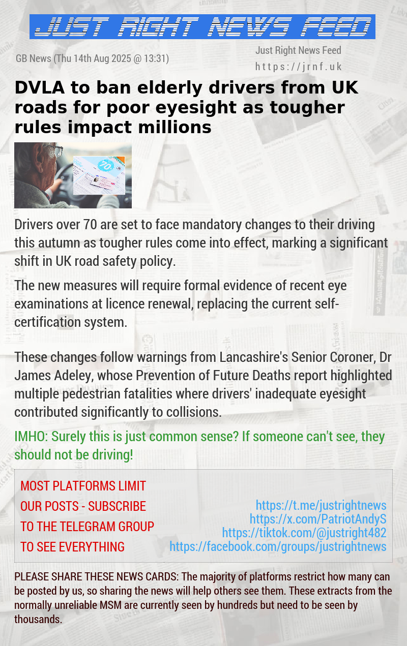 DVLA to ban elderly drivers from UK roads for poor eyesight as tougher rules impact millions