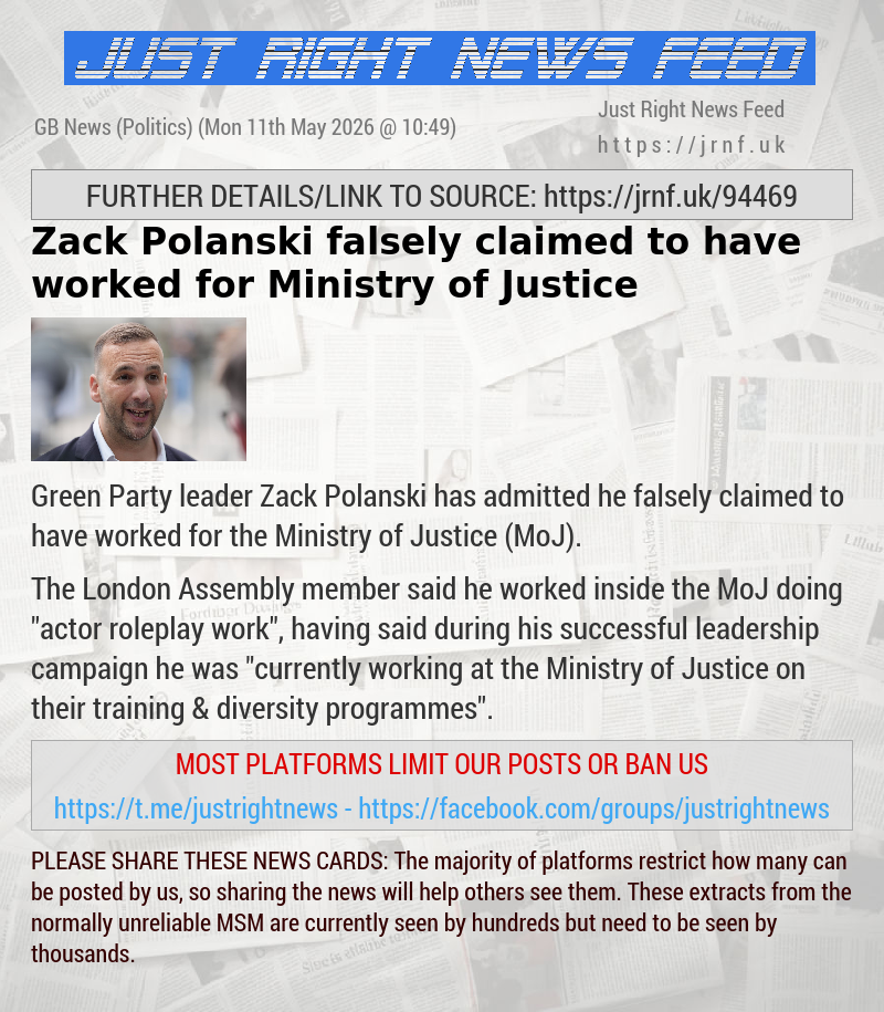 Zack Polanski falsely claimed to have worked for Ministry of Justice