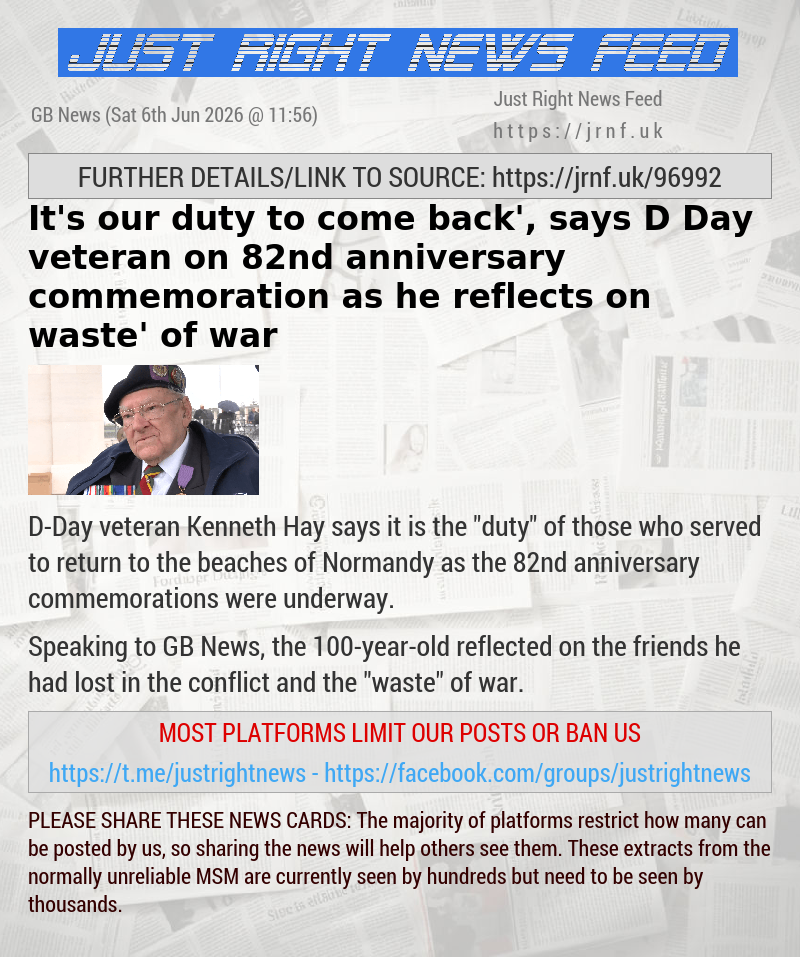 ‘It’s our duty to come back’, says D—Day veteran on 82nd anniversary commemoration as he reflects on ‘waste’ of war