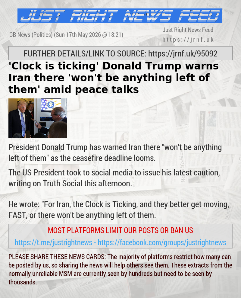 ’Clock is ticking’ Donald Trump warns Iran there ’won’t be anything left of them’ amid peace talks