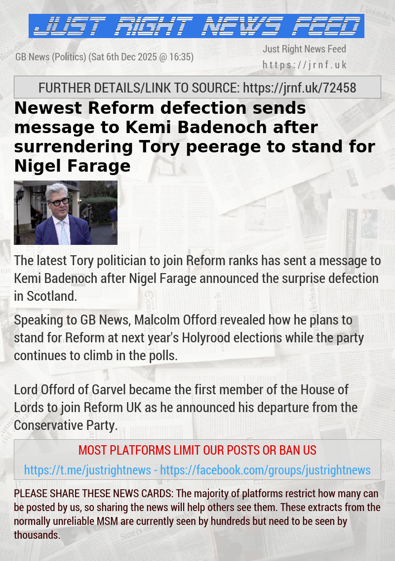 Newest Reform defection sends message to Kemi Badenoch after surrendering Tory peerage to stand for Nigel Farage