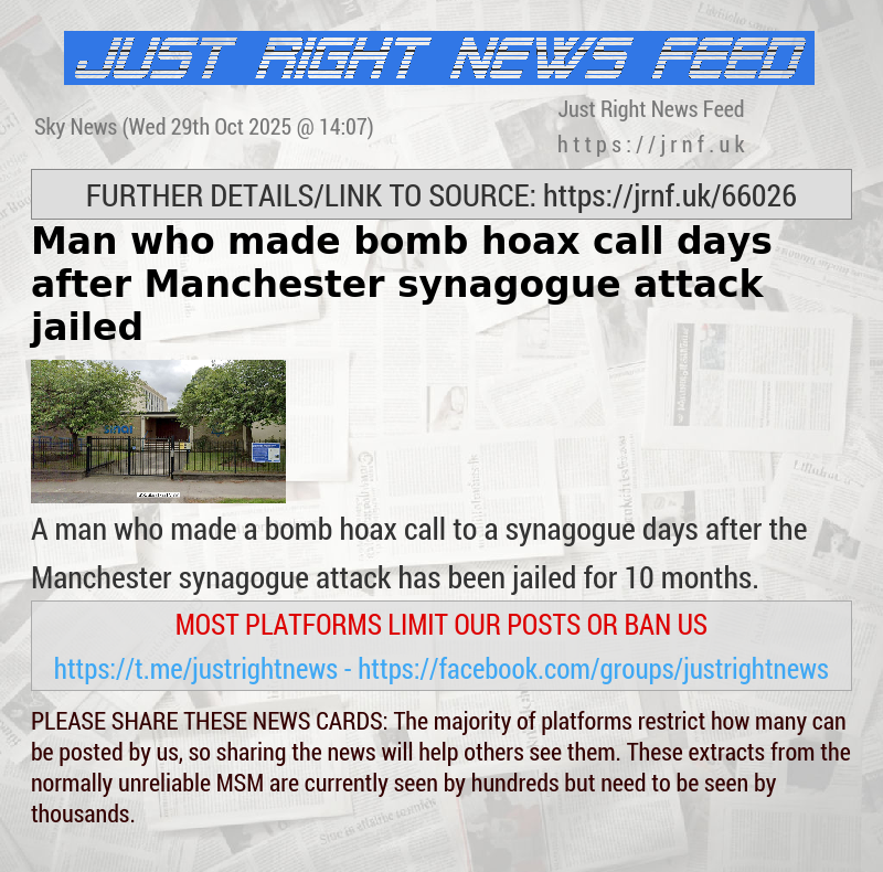 Man who made bomb hoax call days after Manchester synagogue attack jailed