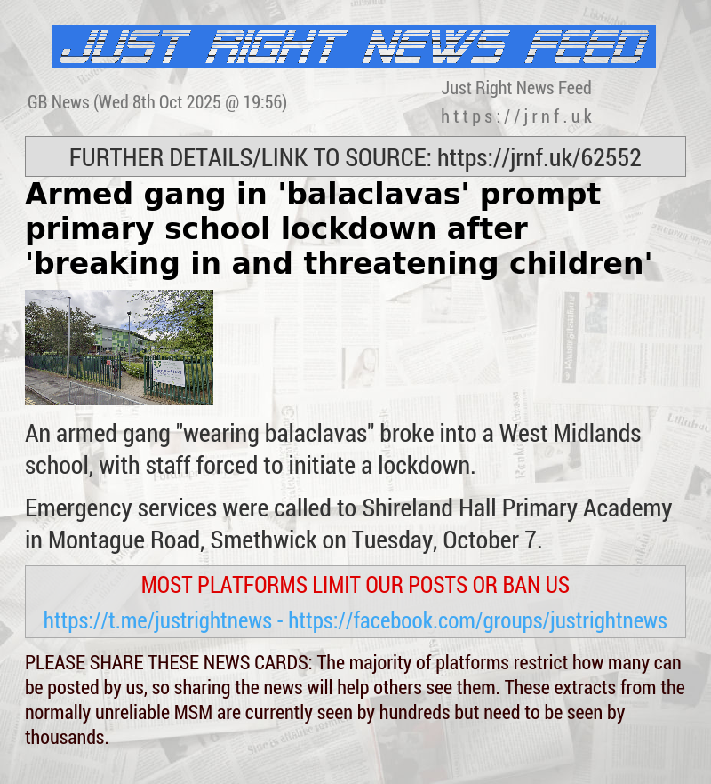 Armed gang in ’balaclavas’ prompt primary school lockdown after ’breaking in and threatening children’