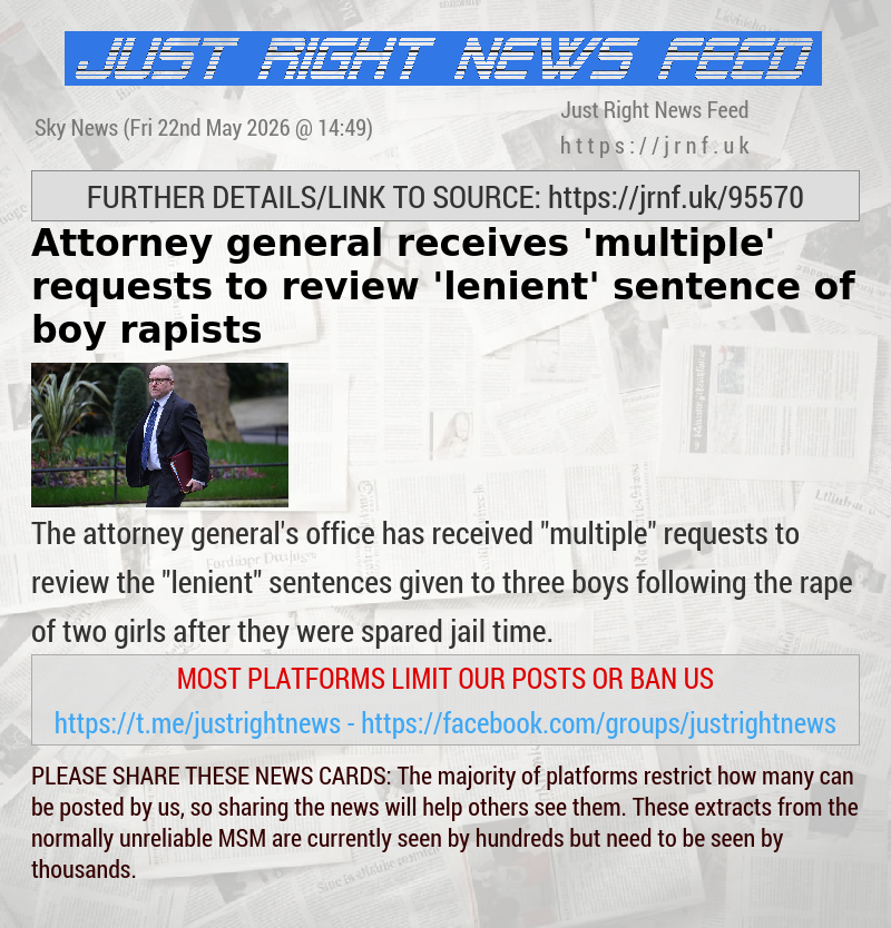 Attorney general receives ’multiple’ requests to review ’lenient’ sentence of boy rapists