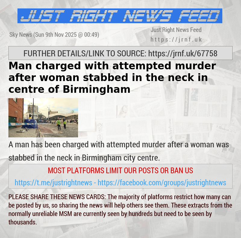 Man charged with attempted murder after woman stabbed in the neck in centre of Birmingham