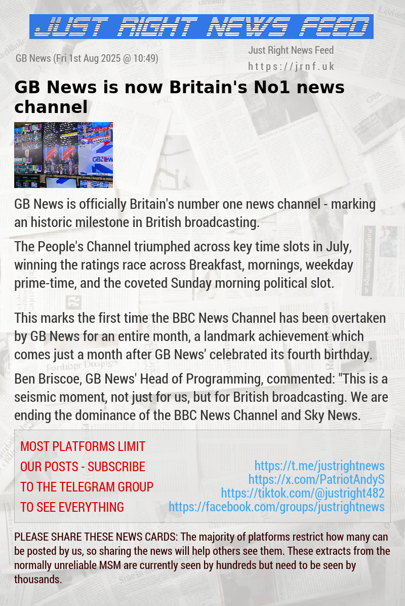 GB News is now Britain’s No1 news channel
