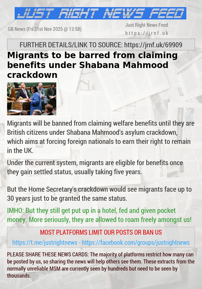 Migrants to be barred from claiming benefits under Shabana Mahmood crackdown