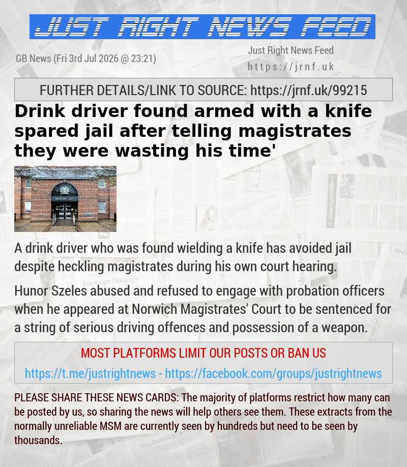 Drink driver found armed with a knife spared jail after telling magistrates they were ‘wasting his time’