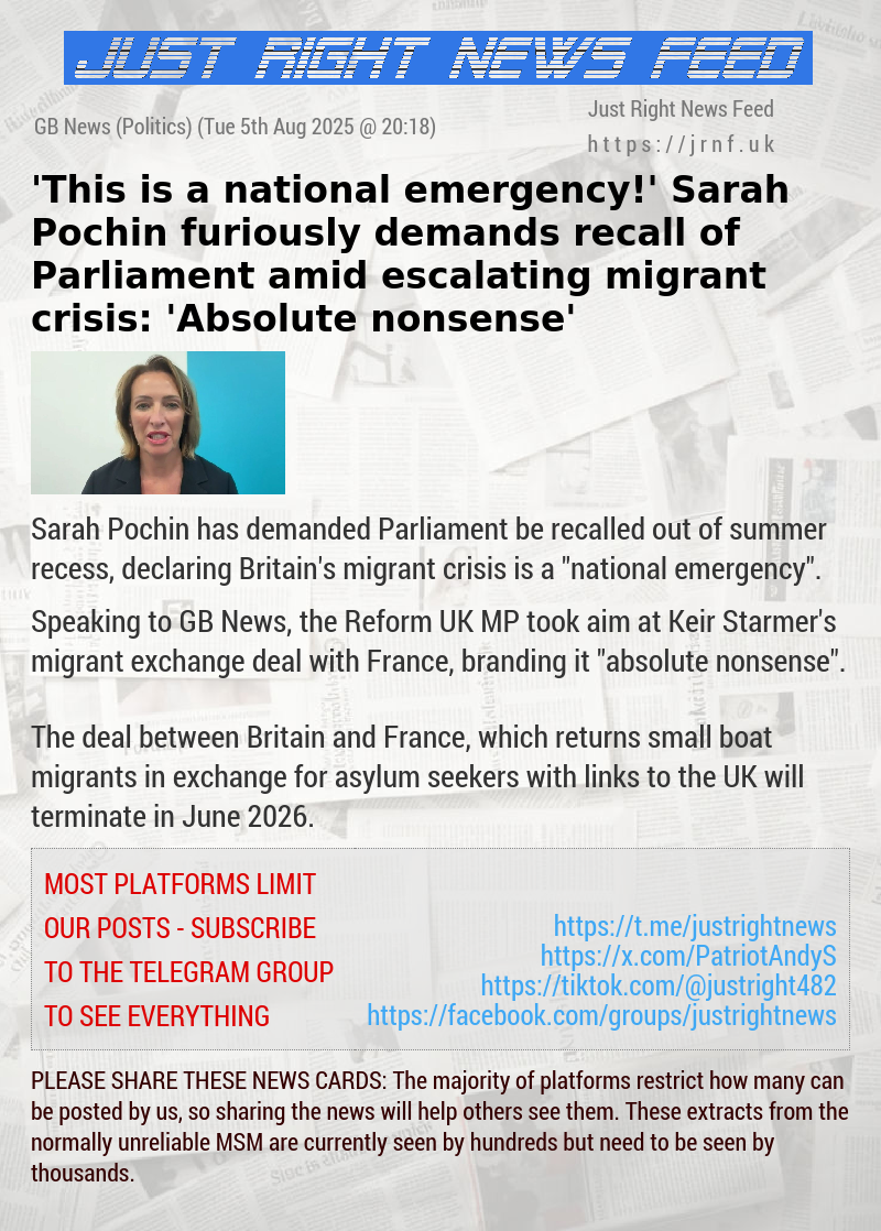 ’This is a national emergency!’ Sarah Pochin furiously demands recall of Parliament amid escalating migrant crisis: ’Absolute nonsense’