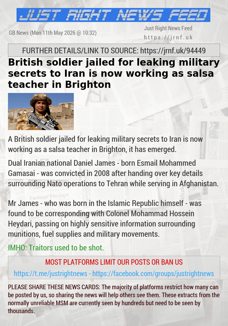 British soldier jailed for leaking military secrets to Iran is now working as salsa teacher in Brighton