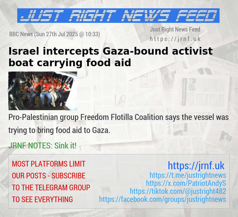 Israel intercepts Gaza—bound activist boat carrying food aid