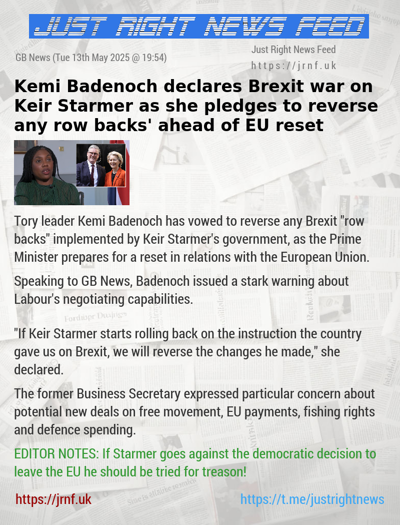 Kemi Badenoch declares Brexit war on Keir Starmer as she pledges to reverse any ‘row backs’ ahead of EU reset
