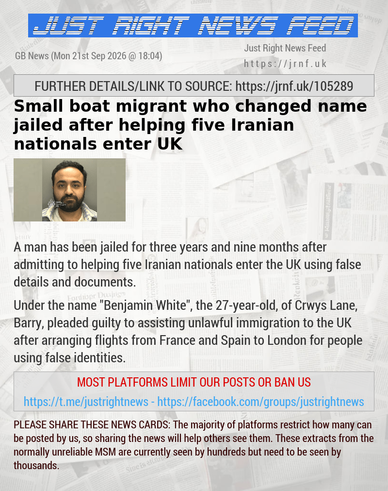 Small boat migrant who changed name jailed after helping five Iranian nationals enter UK