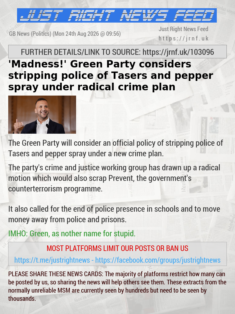 ’Madness!’ Green Party considers stripping police of Tasers and pepper spray under radical crime plan