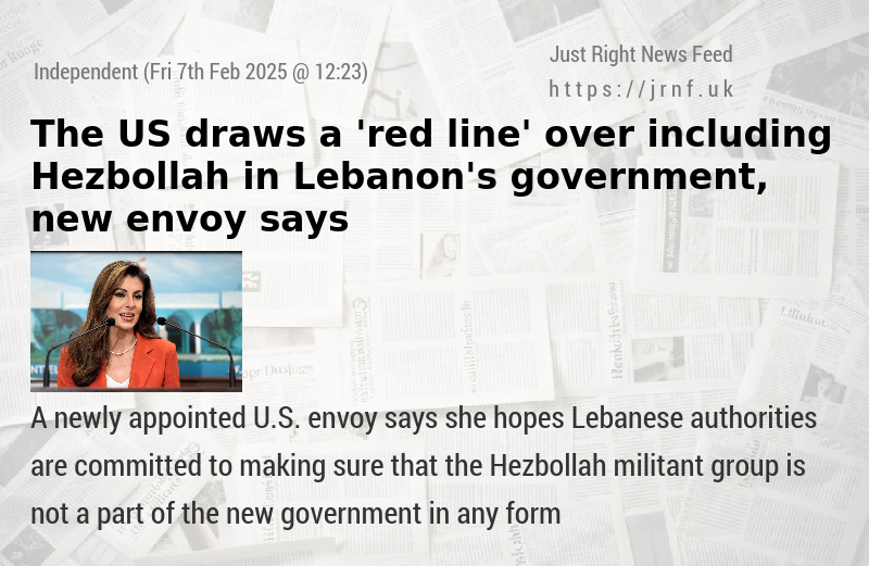 The US draws a ’red line’ over including Hezbollah in Lebanon’s government, new envoy says